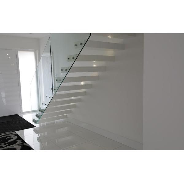 Glass Railing Straight Flight Staircase 50mm Thick Solid Oak Wood Floating Stairs For Villa
