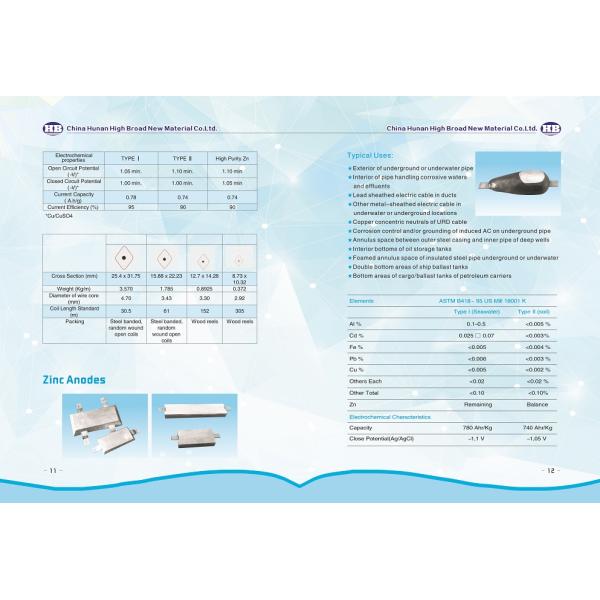 H-1 Magnesium Sacrificial Anode Low Resistivity Soils Typically Below 2,000 Ohm-Cm Standard Potential