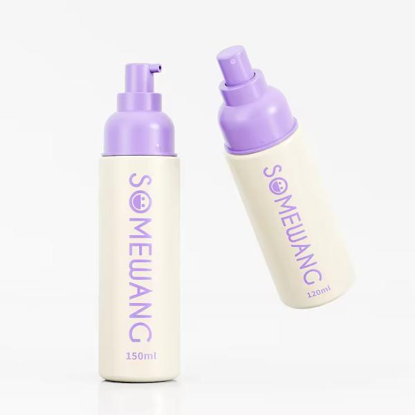 PET Flat Shoulder Bottle Purple Empty Body Lotion Bottles With Round Bottom
