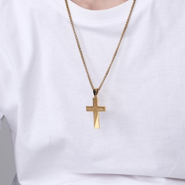 Stainless Steel Cross Necklace for Men Satin and Polished Christian Jewelry