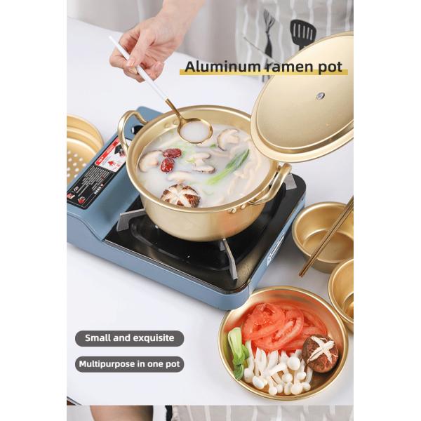 Korean Cookware Kitchen Gold Instant Noodle Pot Home Stock Pot Small Pan Aluminum Ramen Soup Pot With Lid