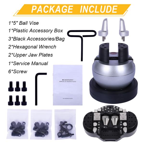 Tooltos Ball Vise 5" Engraving Setting Tool 360° Rotation Engraving Block Vise 34 PCS Attachment