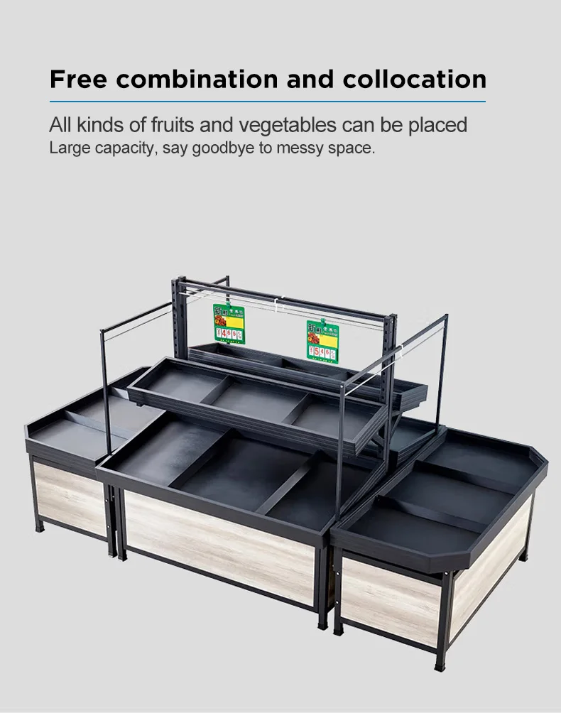 Wooden Fruit And Vegetables Shelves Display Rack For Supermarket