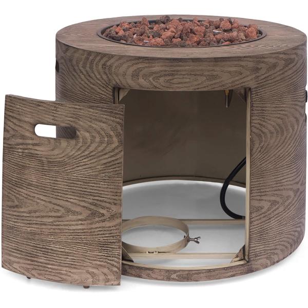 Outdoor Brazier Stocked Propane Gas Fire Pit Wood Pattern Brown