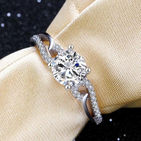 Women Sterling Silver Created White Sapphire Engagement Ring (RE111)