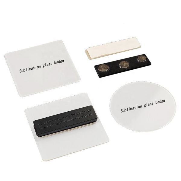 Sublimation Name Badge Blanks Glass Fridge Magnet Custom Printing ID Tags Sublimation Magnet Badges