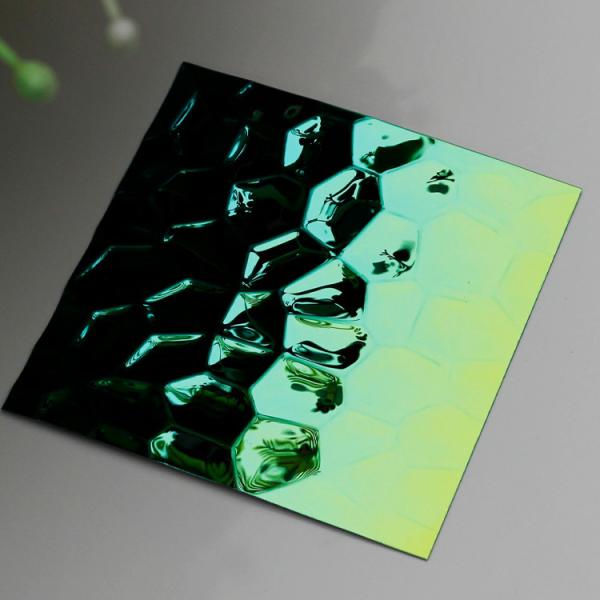 3D Golden Mirror Decorative Stainless Steel Sheet 304 Hammered Patterns PVD Green