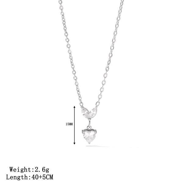 Elegant Stainless Steel Necklace with Heart and Marquise Zircon Pendant Retail for MOQ 2 Pieces