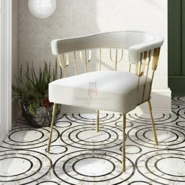 Nordice Luxury Stainless Steel Restaurant Chairs Gold Leather Hotel Arm Chairs