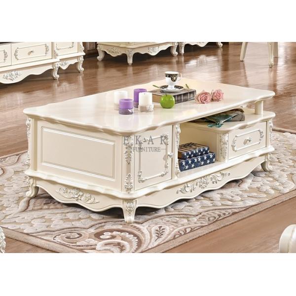 European Classical Style white Coffee Table With Drawer