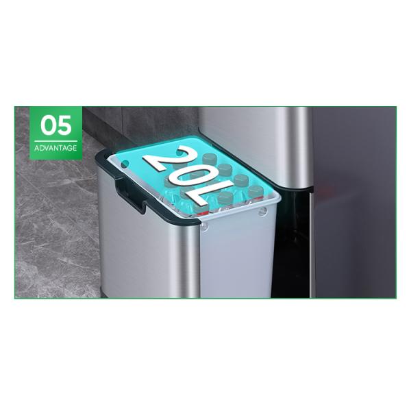 40L Stainless Steel Induction Garbage Bin Open Top Four Classification Storage Bucket Kitchen Waste Recycling Lid