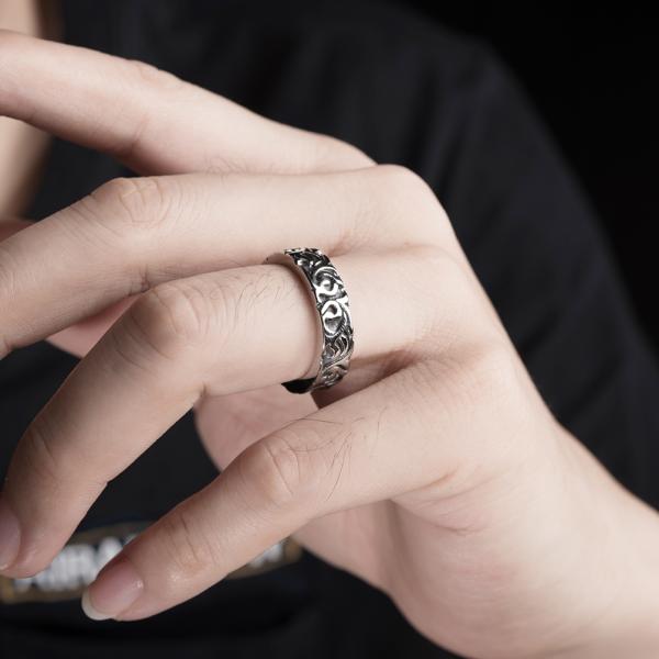 Men's Stainless Steel Viking Jewelry Ring Window Curved Punk Ring Vintage Men Rings