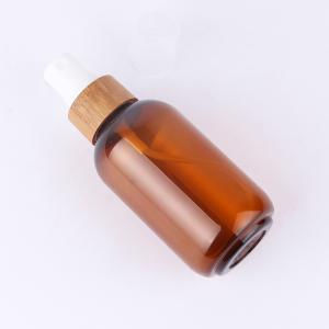 Quality 15ml 30ml 50ml dark brown plastic pet bamboo pump mist spray airless pump bottle sterilize alcohol wholesale