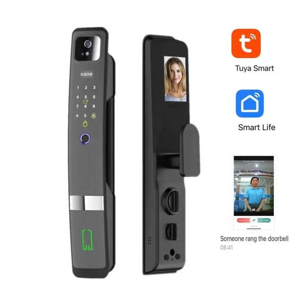 Aluminum Alloy Smart Door Lock Unlock with Tuya Face Password Fingerprint Card and Key