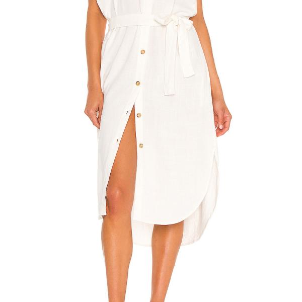 Summer White Casual Linen Dress Cotton Material Women Midi Dress