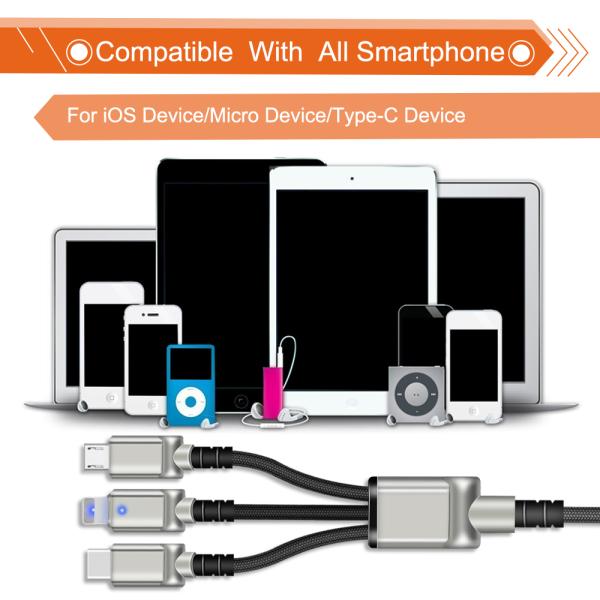 harger Iphone 3 Way USB Cable Multiple Connectors MP3 MP4 Player Support