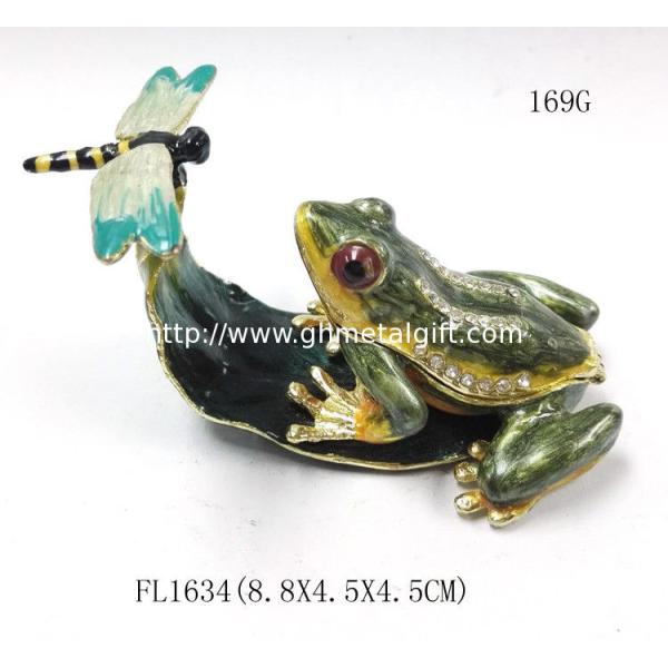Pewter alloy gold plated Frog Jeweled Trinket Box Golden plated enamel fashion frog pewter box