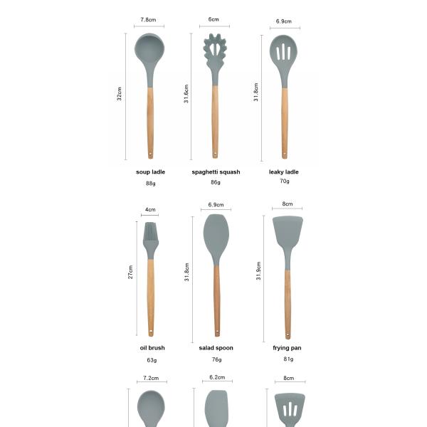 Hygiene Colorful 8 Piece Silicone Stainless Steel Kitchen Utensils For Cooking