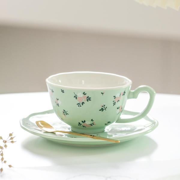 165ml European-style Flower Coffee Mug With Spoon And Plate