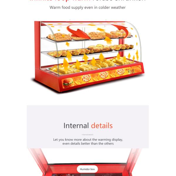 Professional Electric Red Glass Food Warmer Display Showcase with Toughened Glass