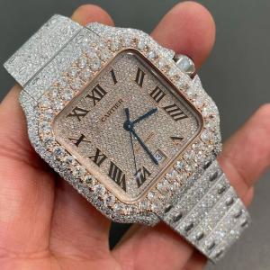 China Flawless Moissanite Watch Handicraft Paved Stone Iced Out Santos on sale