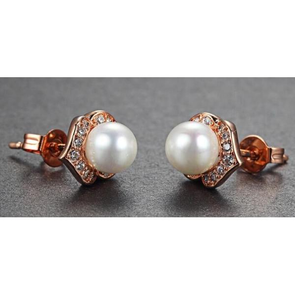 925 Sterling Silver White CZ Rose Gold Plated Pearl Jewelry Set for Women Wedding & Anniversary