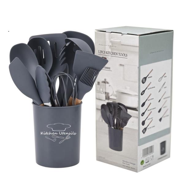 7-Piece Utensil Sets with Wooden Handle and Hanging Hole Heat Resistant up to 240C