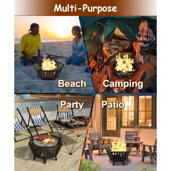 Adjustable Saddle Roof Riser Post 22.5 Inch Portable Ventilation Fire Pit for Camping