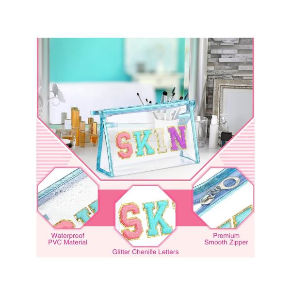 PVC transparent alphabet makeup bag Zipper clutch bag Portable waterproof travel storage bag