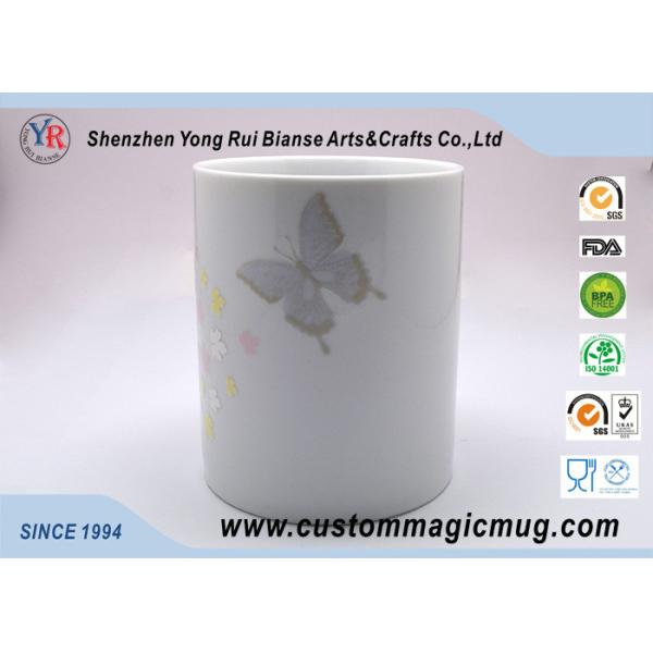 Beautiful 11 oz Customizable Coffee Mugs Heat Change Flower And Butterfly Straight