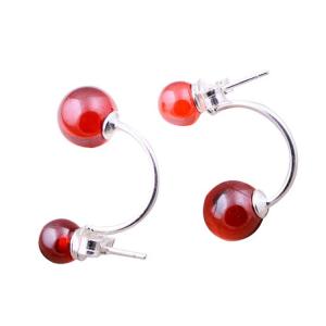 Quality 925 Sterling Silver Double Garnet Hoop Earrings (XH0488) wholesale