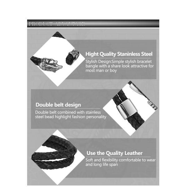 New punk bracelet stainless steel magnetic clasp skull braided leather bracelet