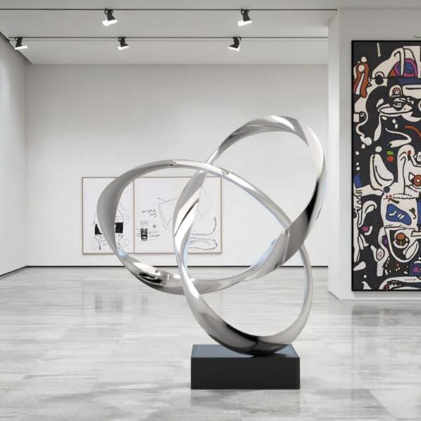 Mirror Abstract Stainless Steel Intertwined Rings Sculpture Modern Art Decor for Home & Office