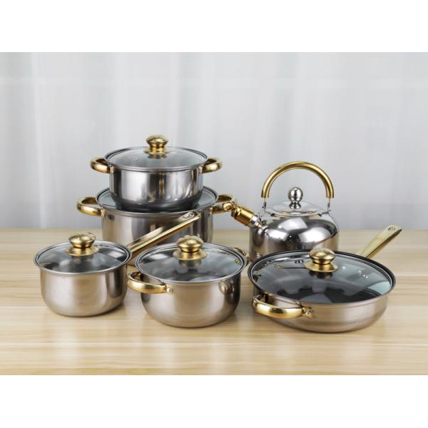 12pcs Stainless Steel Cookware 410 Cooking Kettle Frying Pan Soup Pot
