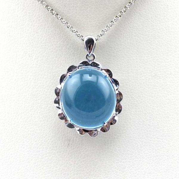 Sterling Silver Oval Blue Topaz Cubic Zirconia Pendant Necklace Silver Chain(P20)