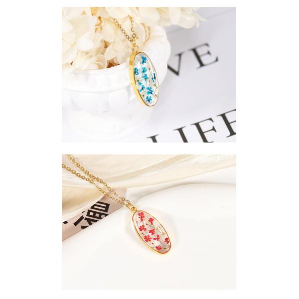 Lovers Couple 18k Gold Stainless Steel Chain Flower Epoxy Resin Pendant For Women