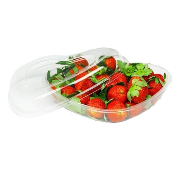 Customized PET Disposable Fruit Container Heart Shaped With Black Base And Transparent Lid