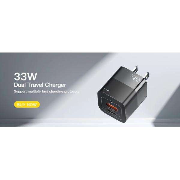 QC 3.0 PD USB Wall Charger USB A Type C Mini Travel Phone Charger 33W 5V 4A