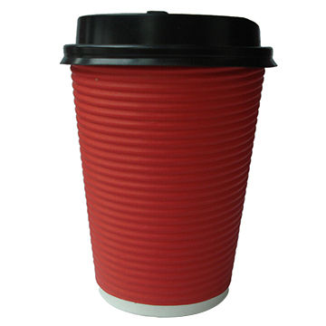 300ml Recyclable Ripple Paper Cups With Full Color Red / Green Prined