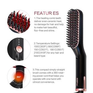 Multifunctional Beard Straightener Comb Brush Electric Frizz Proof