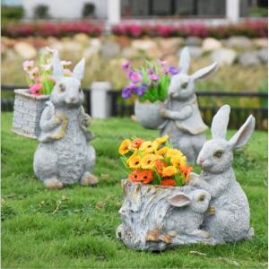 China Polyresin Garden Animals Flower Pots Decorative Rabbit garden planter on sale