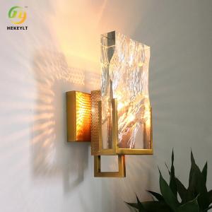 China Gold Metal Clear Crystal Wall Lamp Nordic Bedroom Ice Cube Decorative on sale