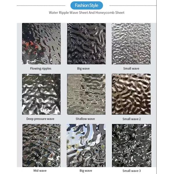 Mirror Polished Water Ripple Stainless Steel Sheet 430 PVD Color 1219mm