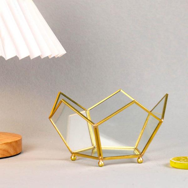 Pentagon golden copper glass garden fruit candy tray tabletop storage tray room decoration glass fruit bowl