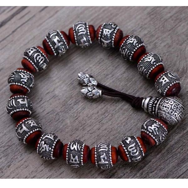 Women and Men Sterling Silver Wrap Sandalwood Bead Strand Bracelet Couples Jewelry(B20180102)