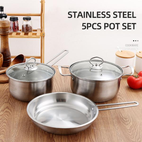 Hot Sale Kitchenware 3pcs Cookware Set Round Nonstick Stainless 410 Soup Pot Cooking Pot Set Custom Pots And Pans