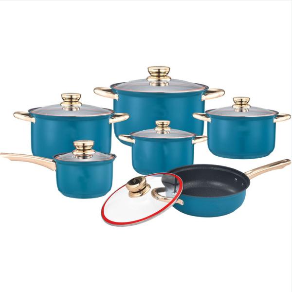 Color Cookware Non Stick Cookware Sets 12pcs Stainless Steel Cooking Pot Set