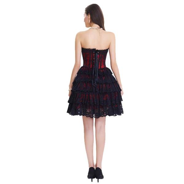 Red Lace Steel Bone Corset Dress back