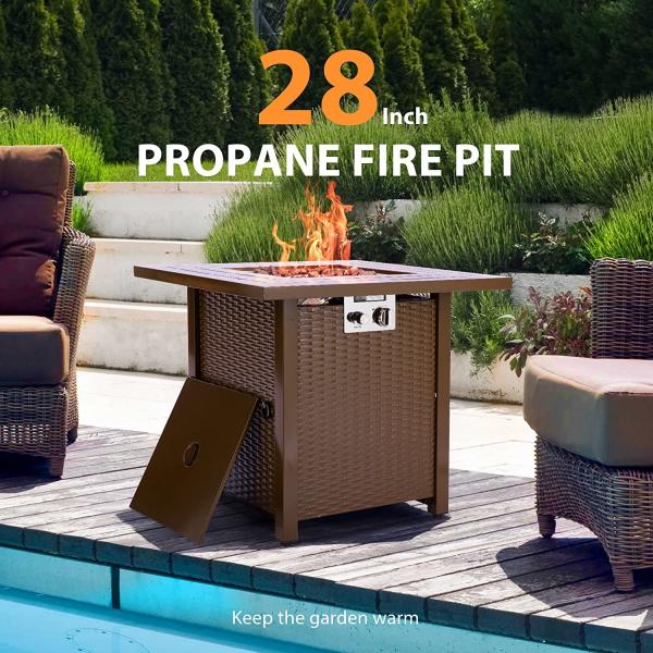 28 Inch 50,000 BTU Small Portable Propane Fire Pit With Lava Stone Wicker Look