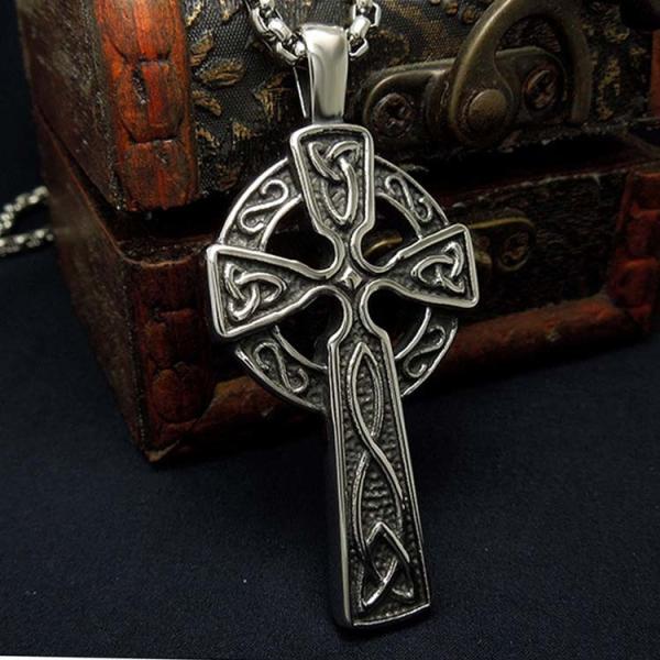 925 Silver Plated Titanium Stainless Steel Cross Pendant Vintage Old Necklace (SP205)